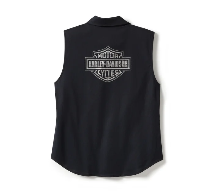 Women's Essential Bling Button Front Tank - Harley Black