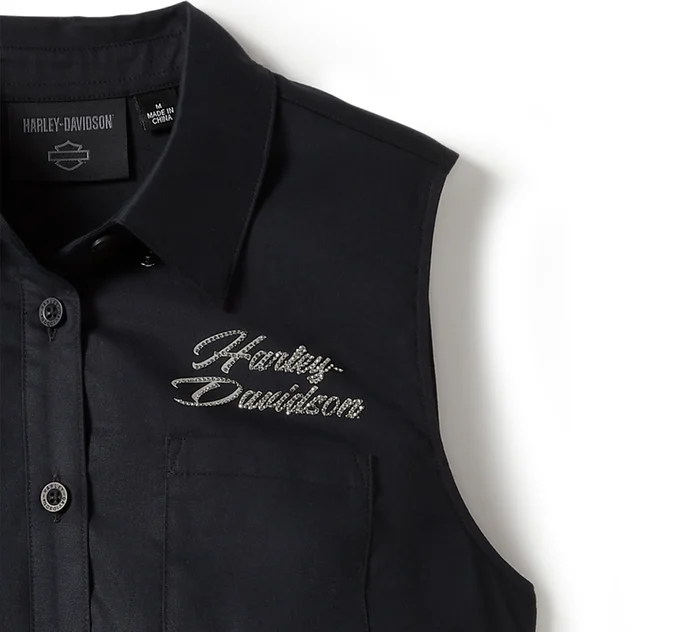 Women's Essential Bling Button Front Tank - Harley Black