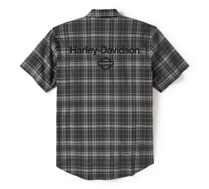 Men's H-D TECH Coolmax Plaid Short Sleeve Shirt - Plaid - Ghost Gray & Asphalt