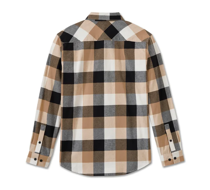 Essence Long Sleeve Flannel Shirt - Plaid - Harley Black & Tannin