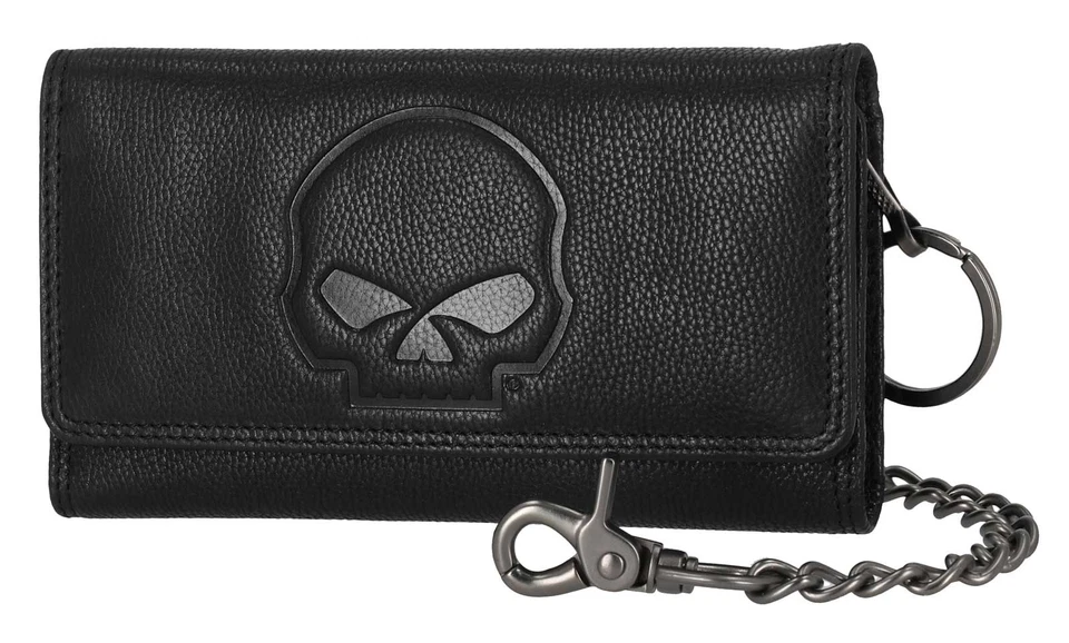 SKULL EMBOSS TRUCKER CHAIN WALLET BLACK