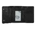 SKULL EMBOSS MED TRIFOLD CHAIN WALLET BLACK