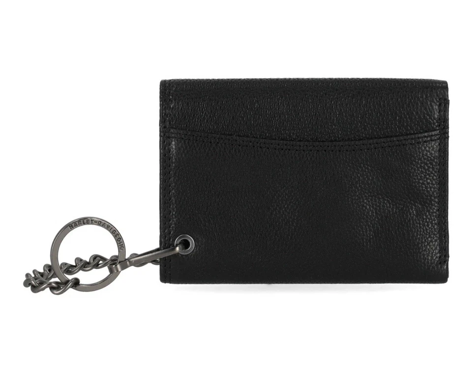 SKULL EMBOSS MED TRIFOLD CHAIN WALLET BLACK