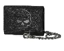 SKULL EMBOSS MED TRIFOLD CHAIN WALLET BLACK