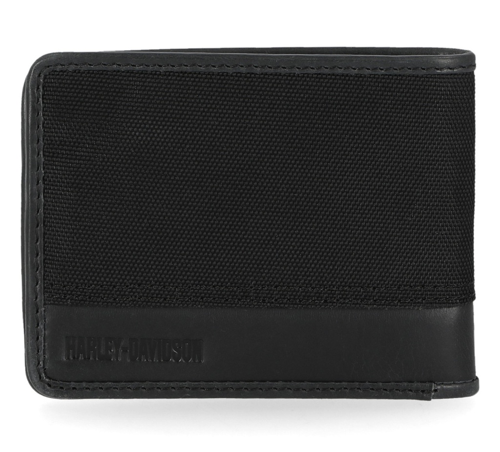 Men's Classic Cordura Leather Trim Double Billfold Wallet Black