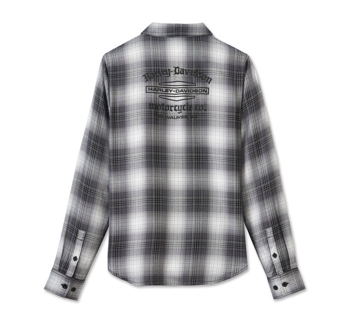 Women's Stacked Bar & Shield Long Sleeve Viscose Shirt - Plaid - Harley Black & Quiet Shade