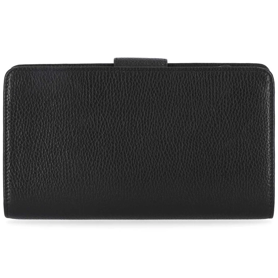 Women's Pebble Leather Bar & Shield Continental Wallet - Black