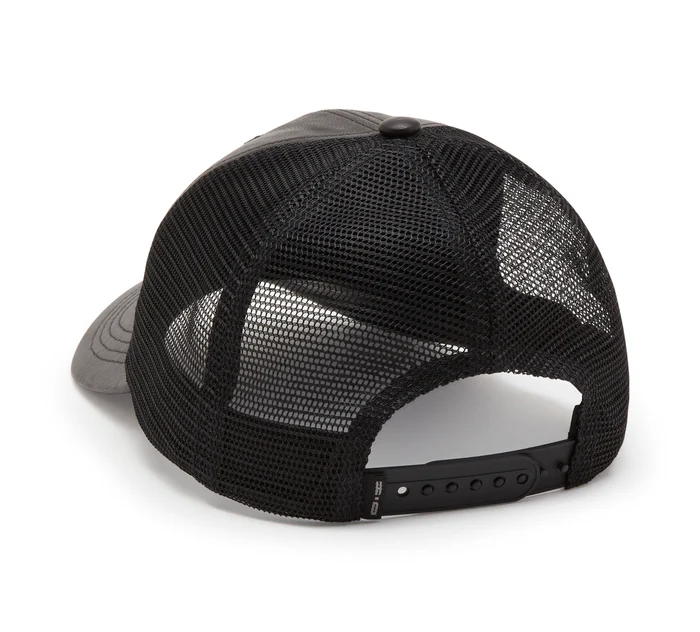 Bling Bar & Shield Leather Trucker Cap