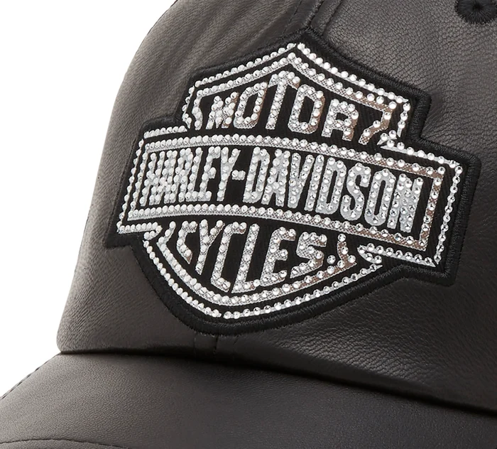 Bling Bar & Shield Leather Trucker Cap