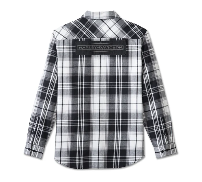 Men's Stacked Bar & Shield Long Sleeve Plaid Shirt - Plaid - Harley Black & Cloud Dancer