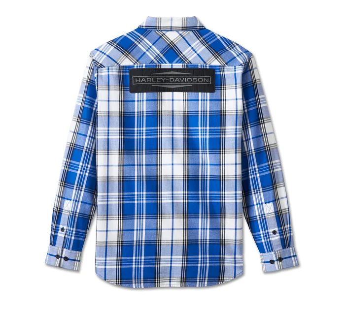 Men's Stacked Bar & Shield Long Sleeve Plaid Shirt - Plaid - Surf the Web & White