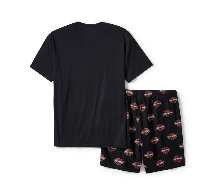 Bar & Shield Print Pajama Shorts Set