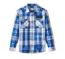 Men's Stacked Bar & Shield Long Sleeve Plaid Shirt - Plaid - Surf the Web & White