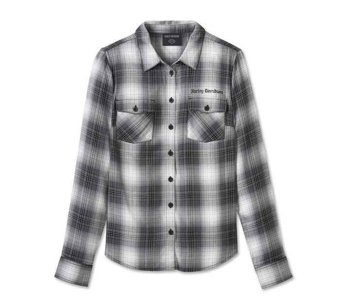 Women's Stacked Bar & Shield Long Sleeve Viscose Shirt - Plaid - Harley Black & Quiet Shade