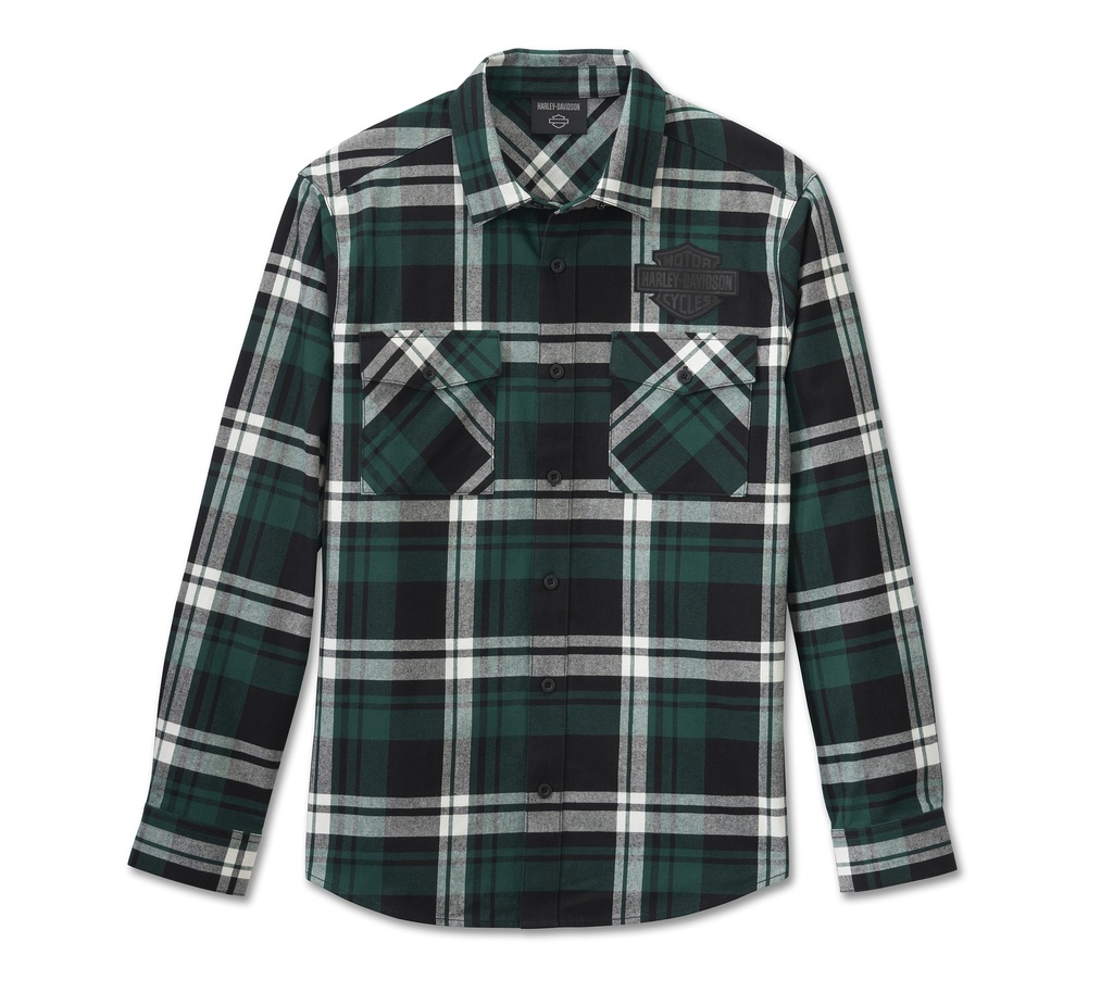 Men's Bar & Shield Flannel Shirt - Plaid - Harley Black & Rainforest