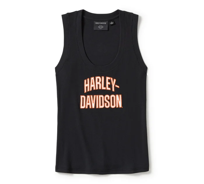 Women's Essential Arched Font Ribbed Tank - Harley Black