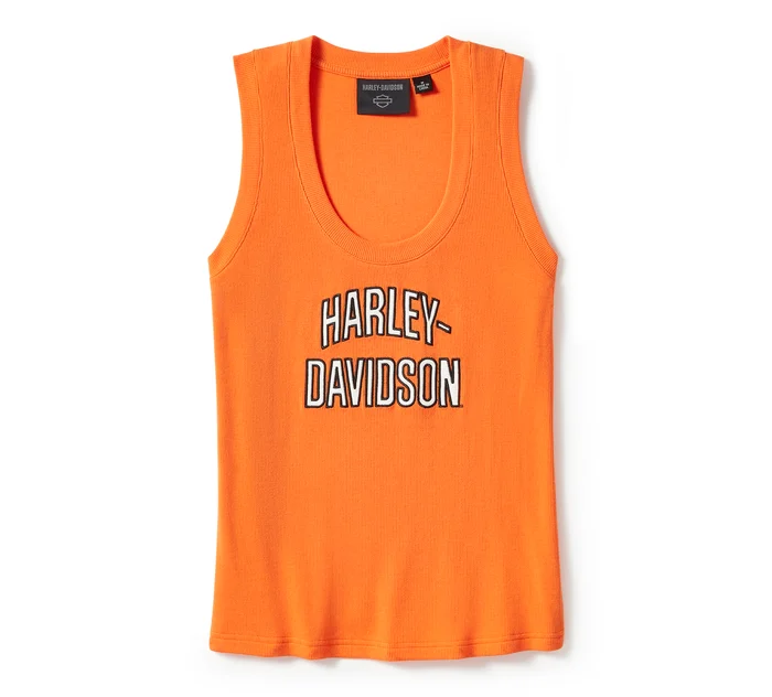 Essential Arched Font Ribbed Tank - Harley Orange