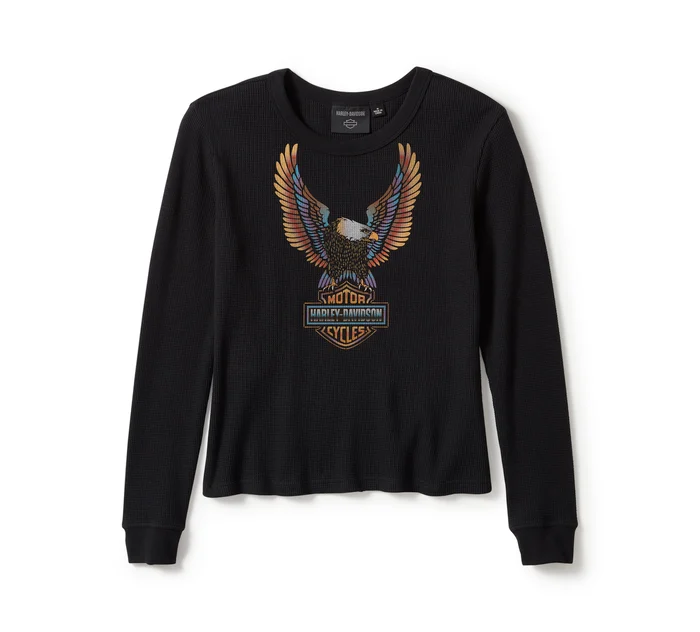 Neon Eagle Distressed Waffle Knit Long Sleeve