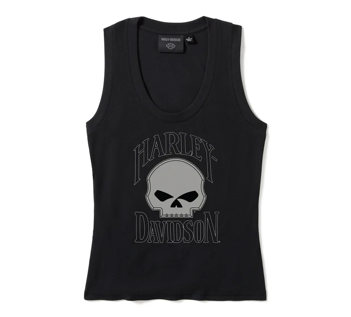 Women's Willie G Skull Ribbed Tank - Harley Black