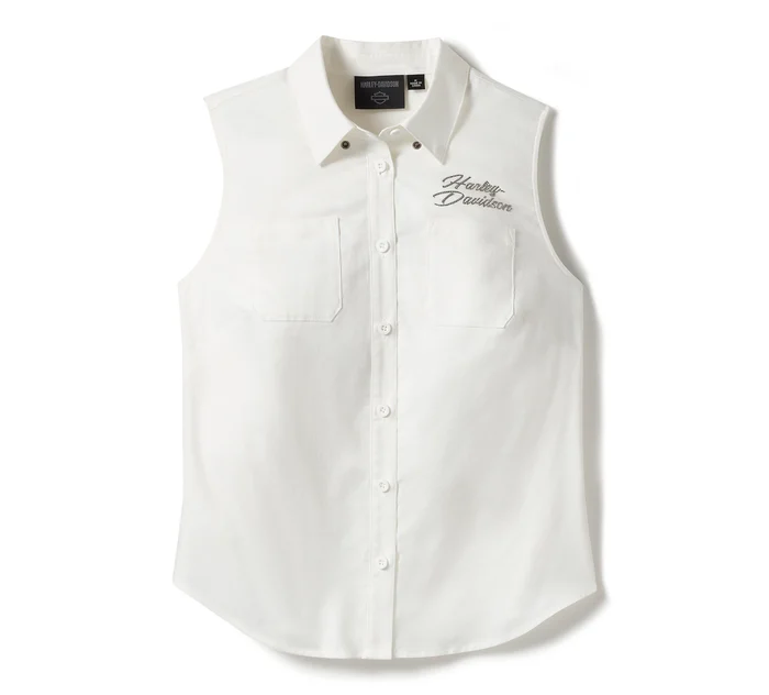 Women's Essential Bling Button Front Tank - Cloud Dancer