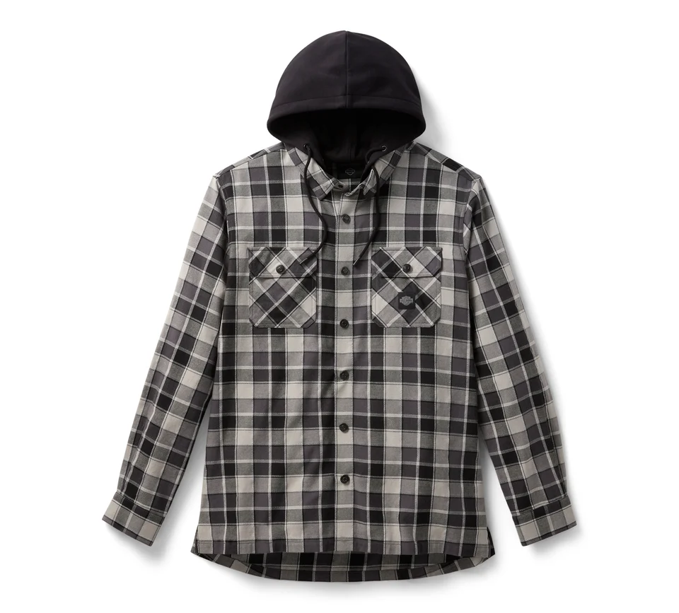 Hooded Plaid Long Sleeve Shirt