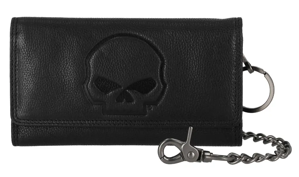 SKULL EMBOSS TRUCKER CHAIN WALLET BLACK