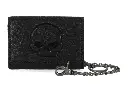 SKULL EMBOSS MED TRIFOLD CHAIN WALLET BLACK