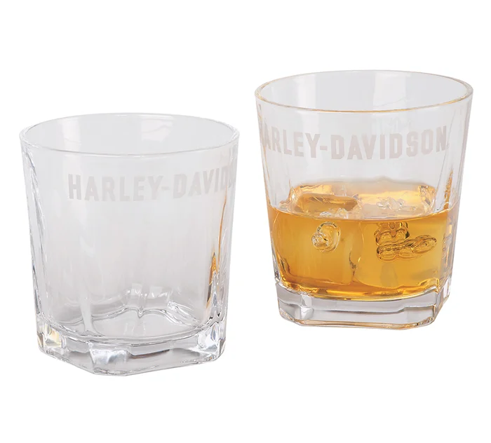 Etched H-D Logo Rocks Glass Set, Set of Two 