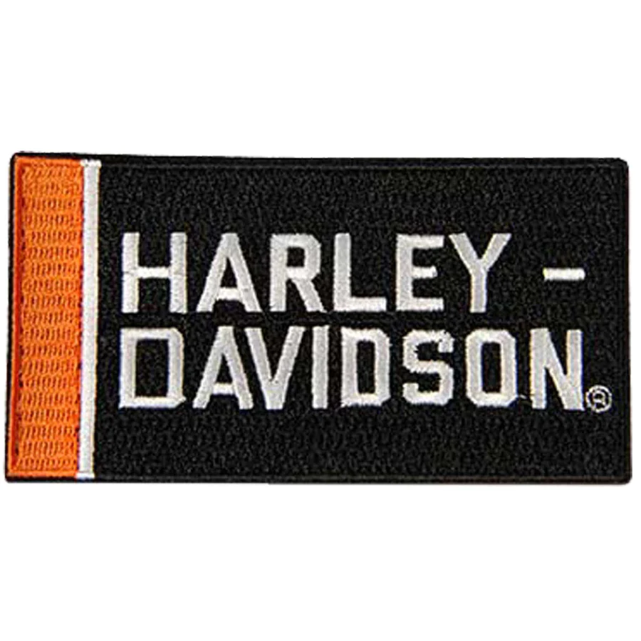 Harley-Davidson® 4 in. Embroidered Bold Orange Bar Emblem Sew-On Patch - Black