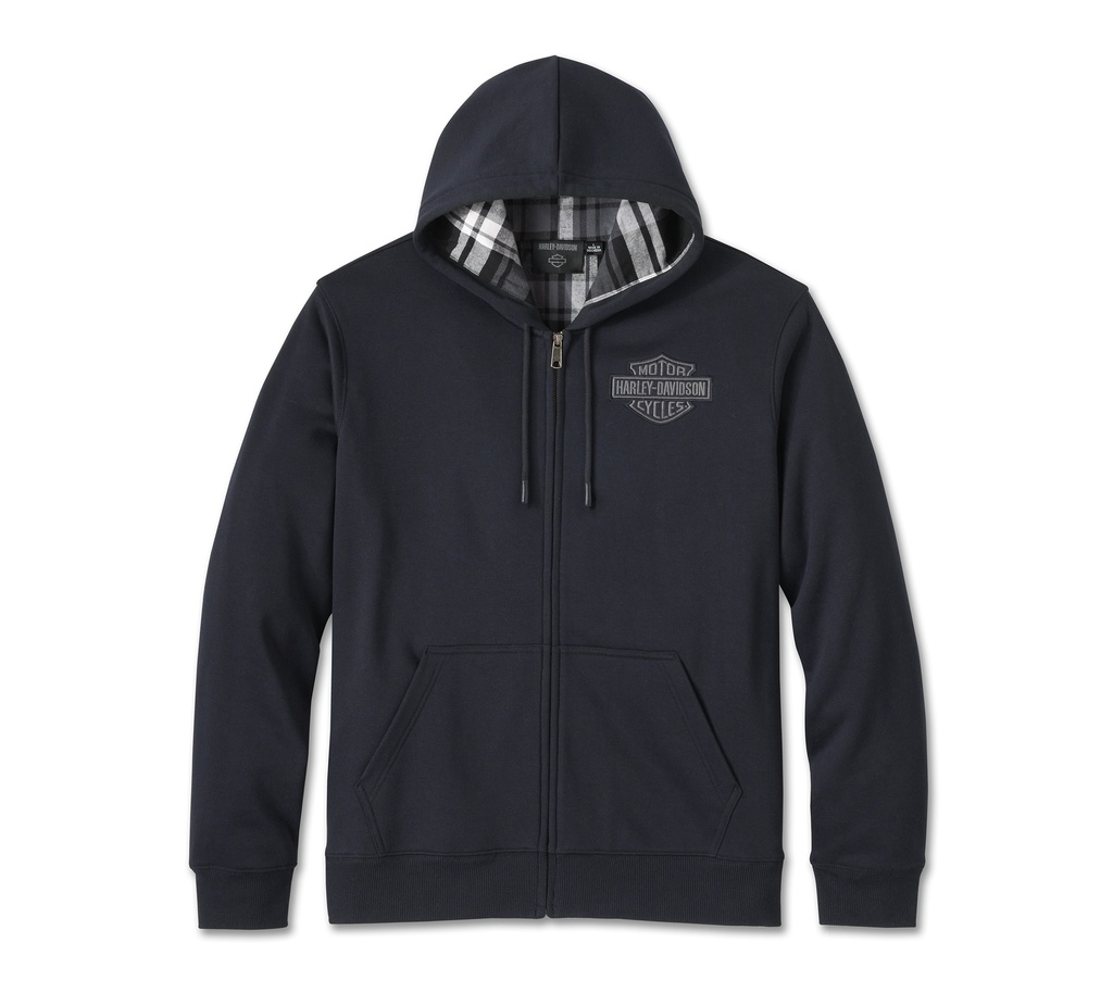 Men's Bar & Shield Plaid Lined Zip-Up Hoodie - Harley Black